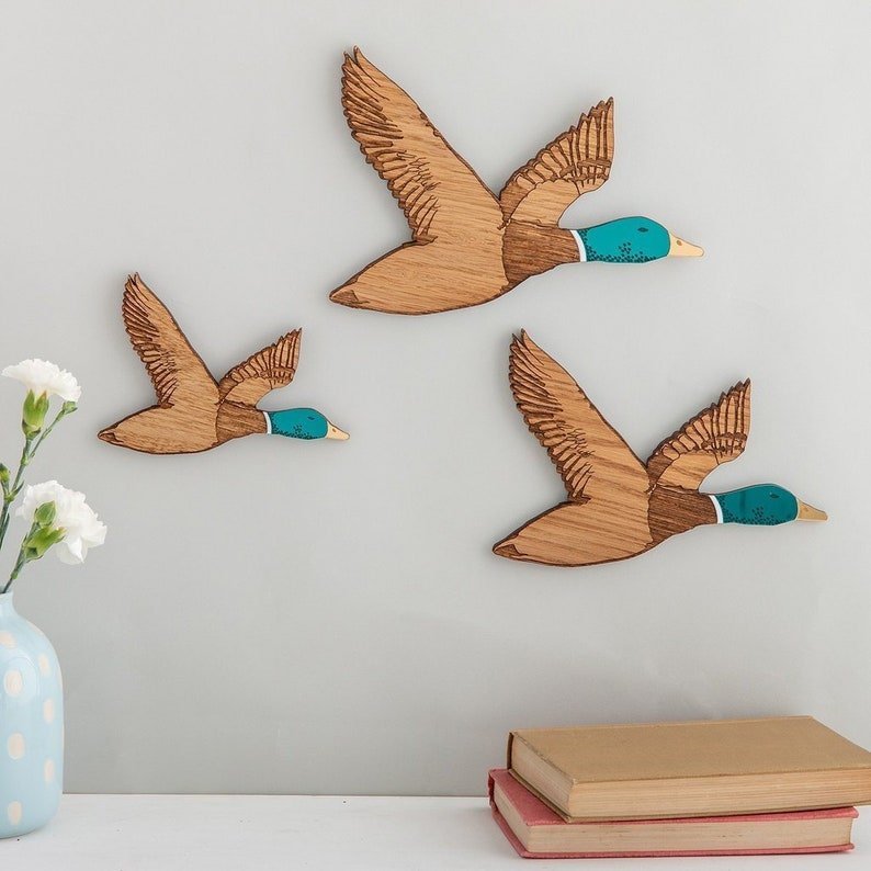 Cross-Border New 1950'S Advanced Sense Flying Duck Wall Hanging Wood Duck Decorative Wall Decoration Pendant Wood Crafts Wholesale details Picture