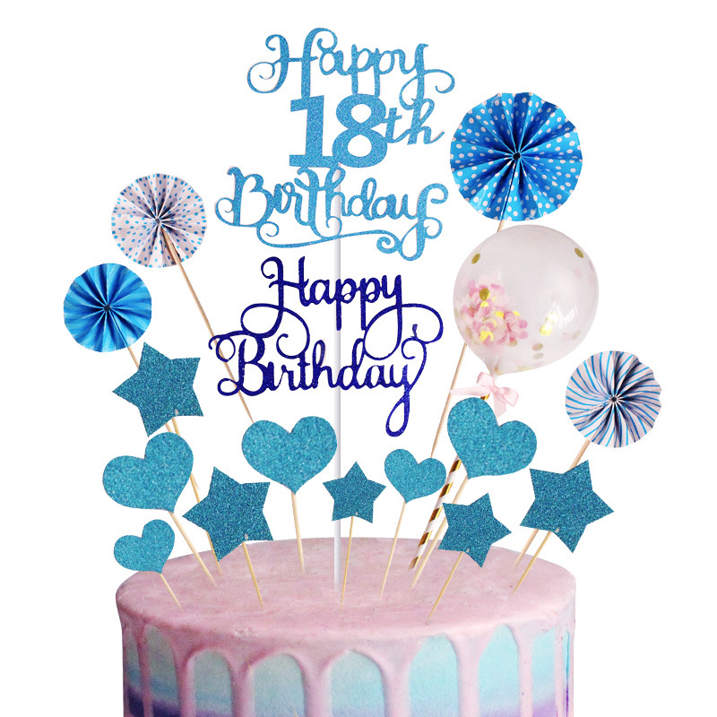 亚马逊跨境 可定制数字18生日快乐蛋糕装饰插件插牌纸扇气球套装详情图4