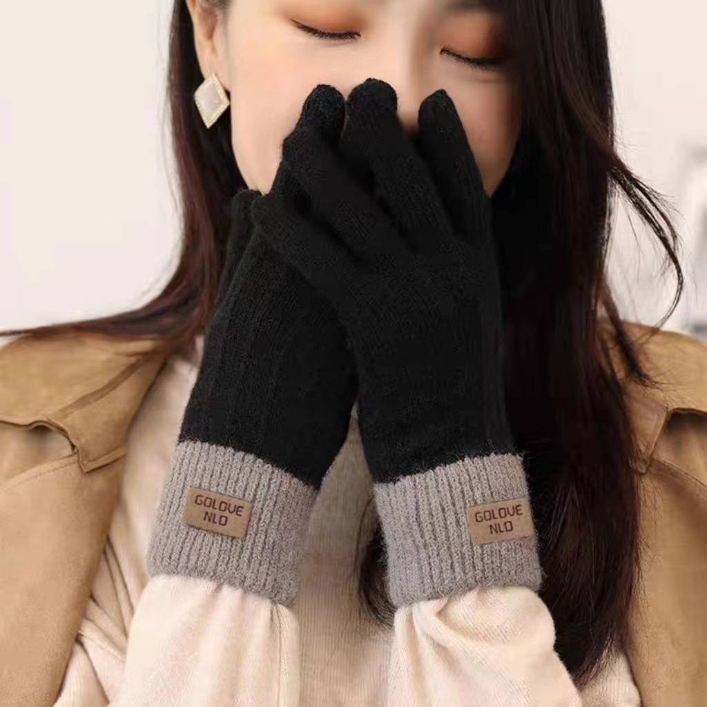 Winter women's knitted touch screen warm and cold-proof cycling Korean version gloves with label, two-color classic manufacturer wholesale for students details Picture