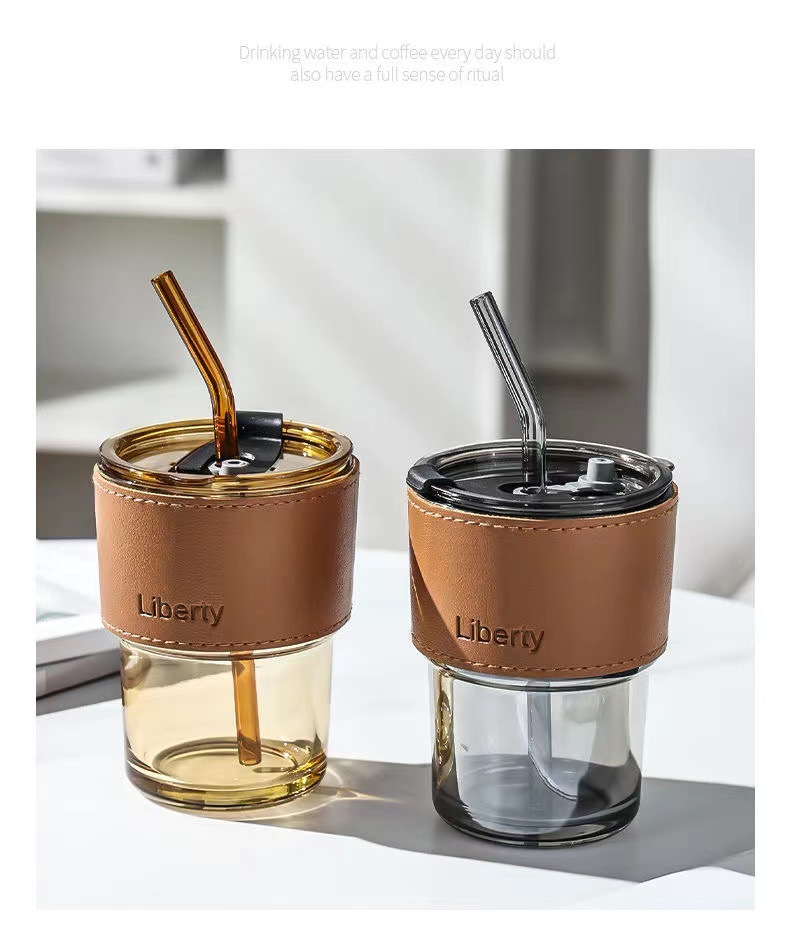 INS bamboo joint glass cup, double-drinking straw cup, high-temperature resistant office gift cup, beverage coffee cup pic 9