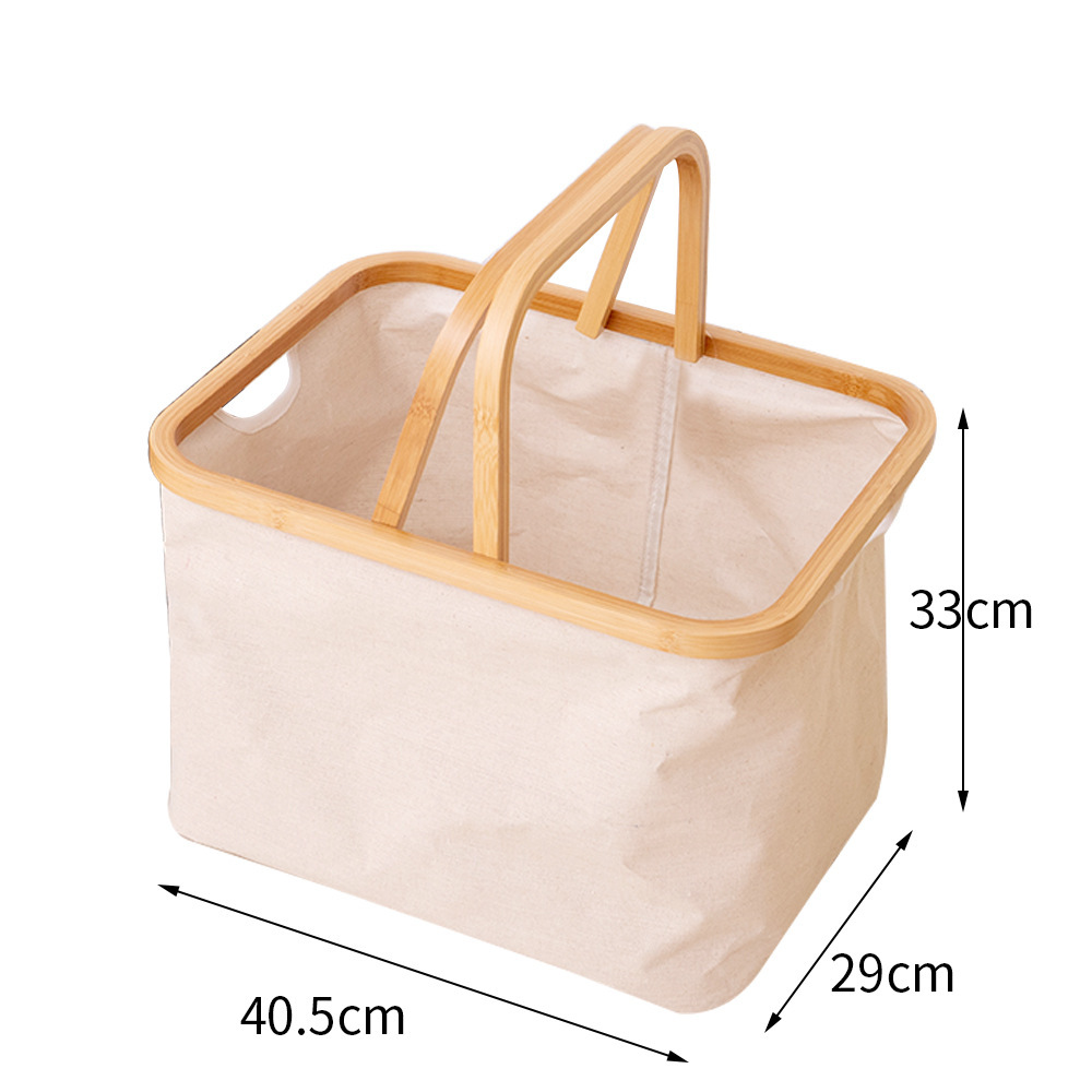 Wooden handle storage basket for dirty clothes at home Specification image