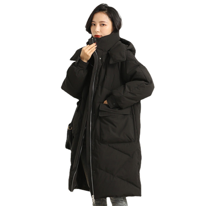 The 2022 winter new style of women's mid-length down jacket with a hooded Korean version, thickened, slimming, casual, fashionable and warm coat trend Item Picture