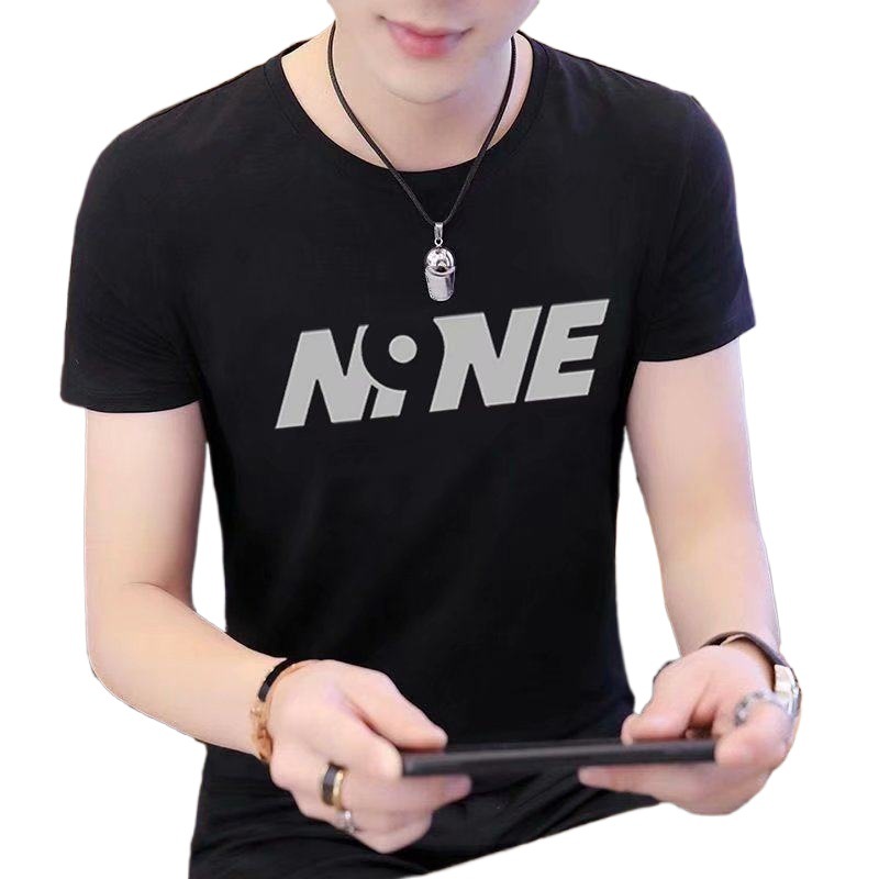 Summer short-sleeved T-shirt for men, figure-hugging letter-printed top, trendy and casual round-neck T-shirt for young People's Daily wear Item Picture
