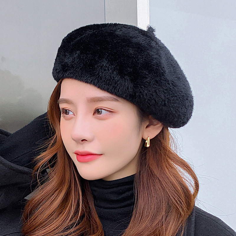 帽子/防晒帽/秋冬女兔毛帽/贝雷帽/100%羊毛贝雷帽细节图