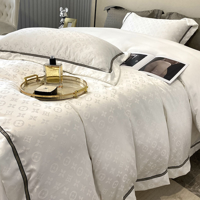 Premium sense engrosado molido conjunto de cuatro piezas estilo nórdico jacquard artesanía ropa de cama edredón cama lujo ligero Specification image