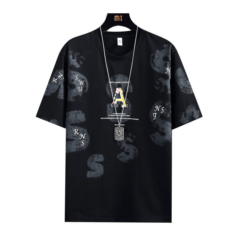 Pure cotton short-sleeved T-shirt for men's summer trend brand, thin and loose half-sleeved top garment, summer trendy men's T-shirt Item Picture