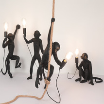 跨境北欧猴子灯 服装店灯复古工业风动物树脂意大利麻绳吊灯