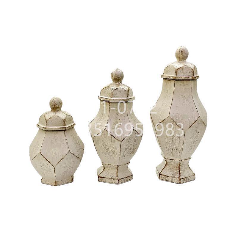 American country retro metal white ceramic vase decoration hand-painted storage jar ornament jar Golden castle vase Item Picture