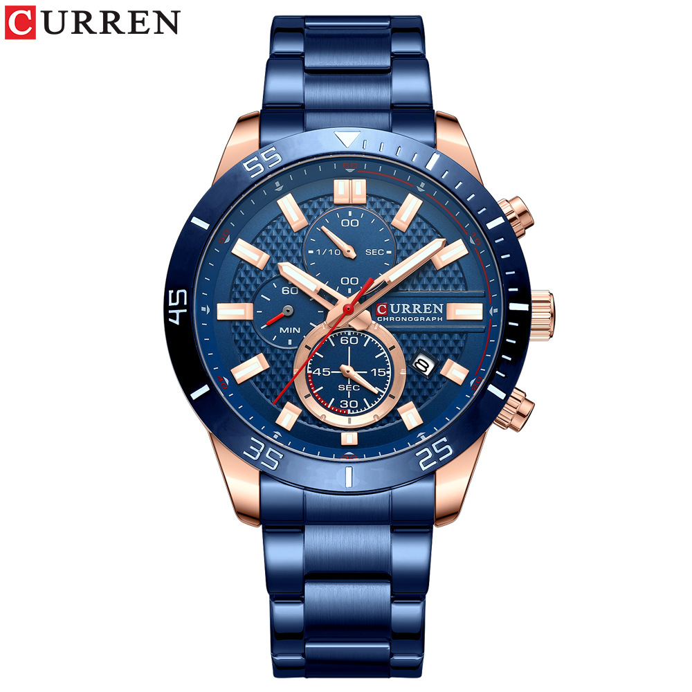 Curren/卡瑞恩8417男士手表 日历男表 六针钢带手表 商务腕表
