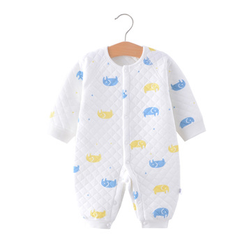 Baby cotton-padded one-piece suit, three-layer warm clothes for spring, autumn and winter. Pure cotton thick coat, long-sleeved and crawling suit Item Picture