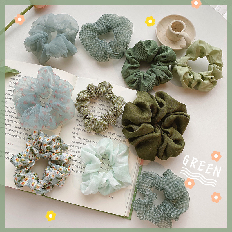 Korean version of ins pig intestine rings, hair bands, Korean fashionable checkered French hair ties, hair ties, fat intestines, cute hair accessories, headwear details Picture