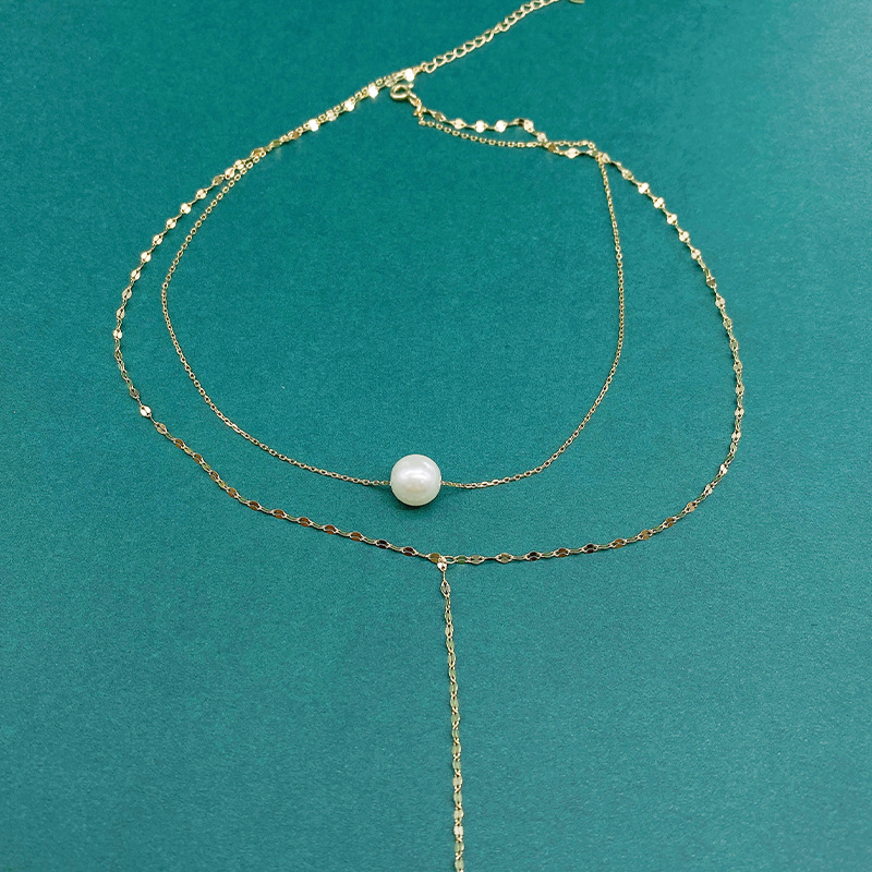 S925 silver necklace Double-layer Y pearl necklace women's design sense niche delicate light luxury 2022 new neckwear details Picture