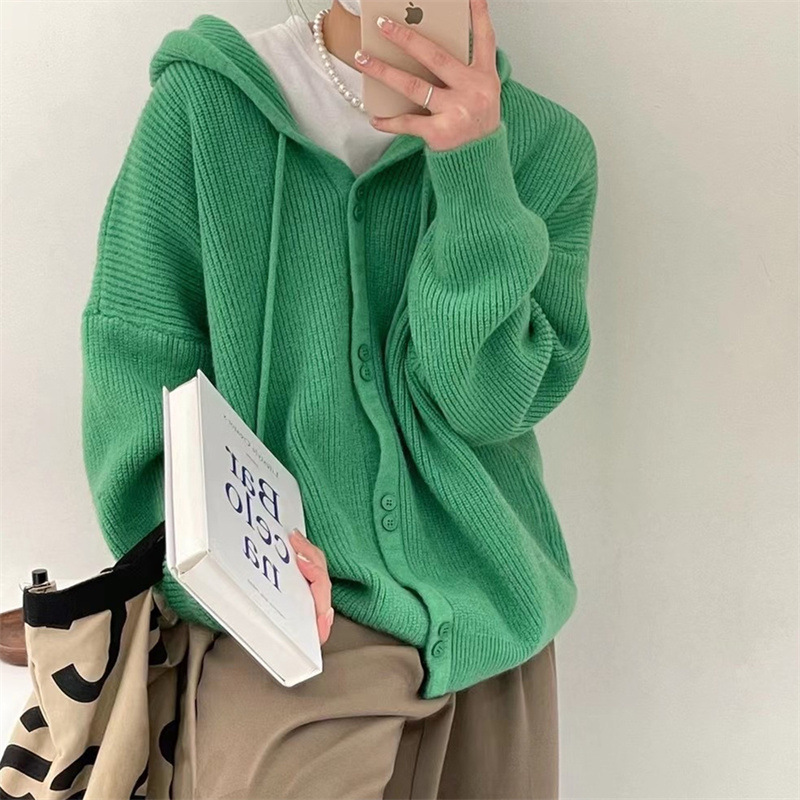 Hooded knitted cardigan women's 2022 autumn/Winter new soft and fluffy Korean-style loose fruit-colored sweater women's coat top Specification image