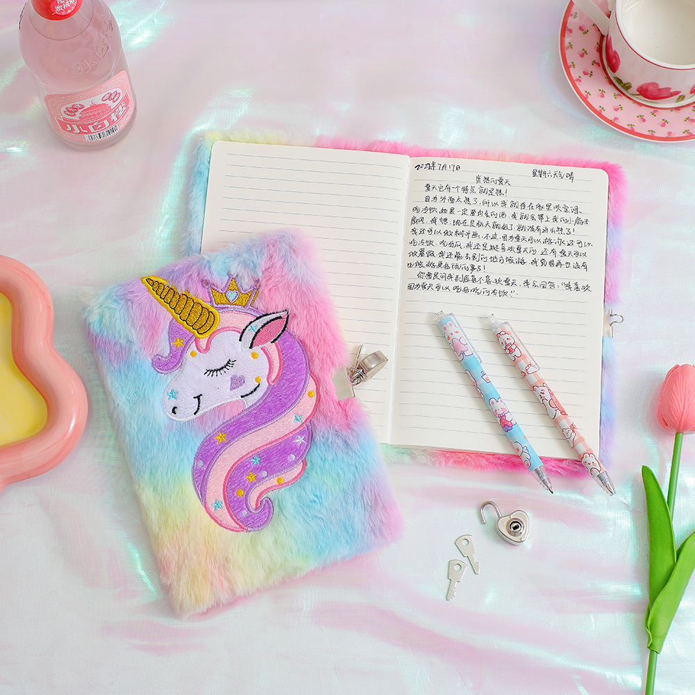 Blue Balloon Children's fluffy lockable diary Unicorn Cartoon Notebook Girl Student Handbook Kindergarten Gift Application Scenario