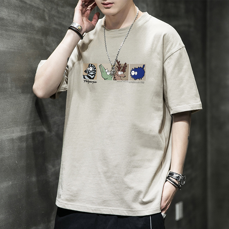 A heavyweight pure cotton short-sleeved T-shirt for men's 2022 new summer cartoon print trendy brand men's half-sleeved shirt top Specification image