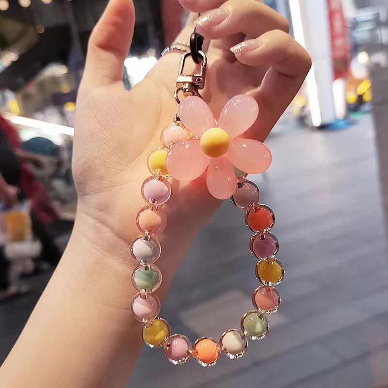 Macaron Color Beaded Medium Beaded Mobile Phone Lange Japanese And Korean Ins Style Handmade Beaded Flower Mobile Phone Chain Wrist Strap