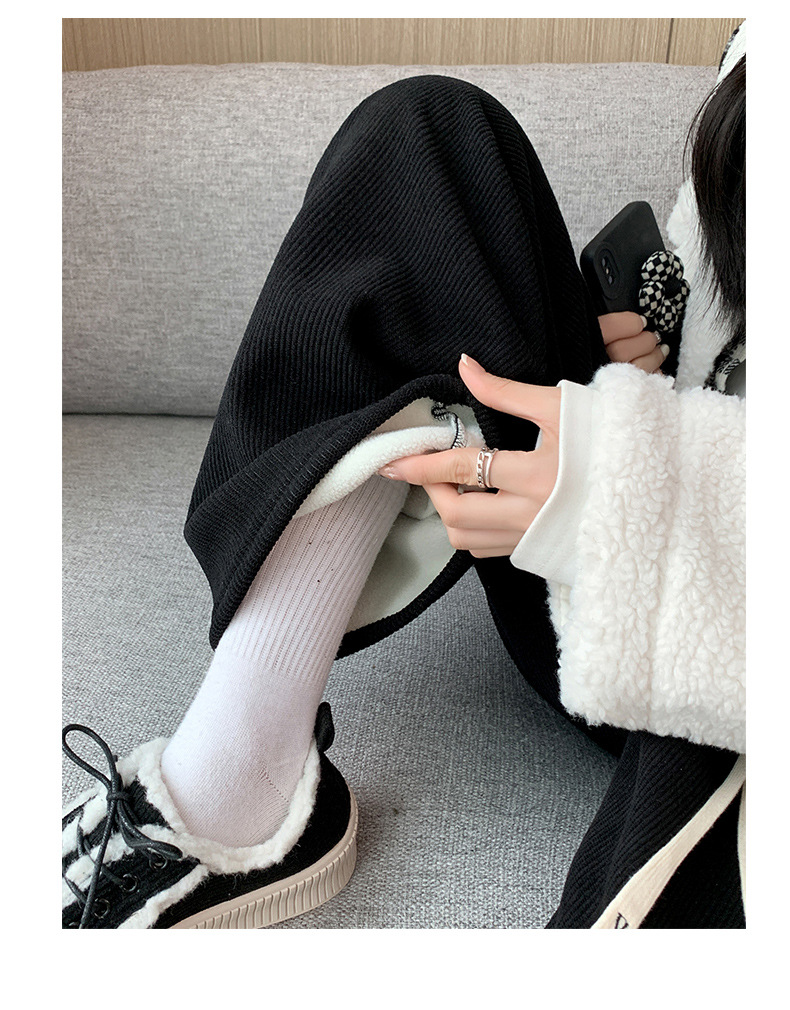 H506加绒阔腿裤女秋冬高腰垂感宽松显瘦灯芯绒直筒拖地白色休闲裤详情34