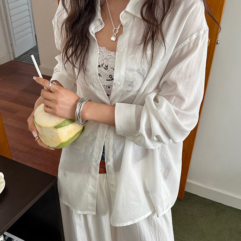 森岛 兰精天丝亚麻衬衫女2025春夏新款垂感宽松开衫轻薄纽扣衬衣