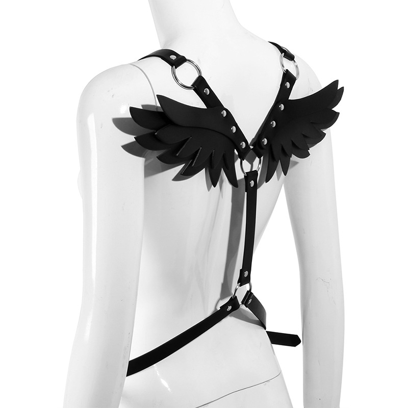 sm adult sex toys Leather angel wings suspenders set women's top strap strap strap belt details Picture