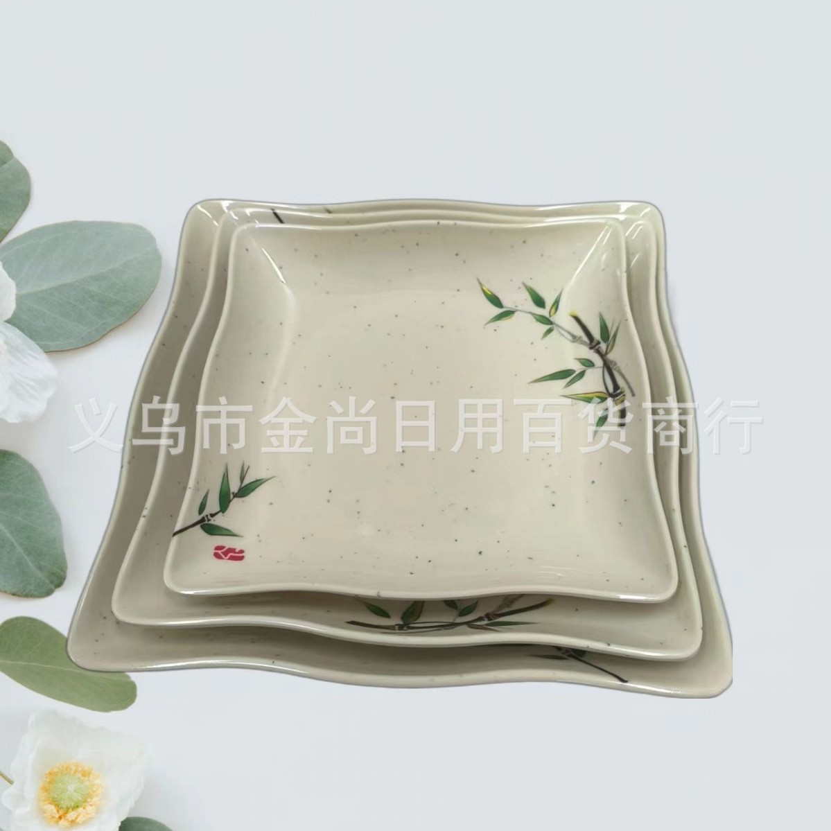 Creative ancient-style melamine round plates for hotel hot pot, banquets, cold dishes, snacks, plastic flat plates, pastries, commercial use full figure