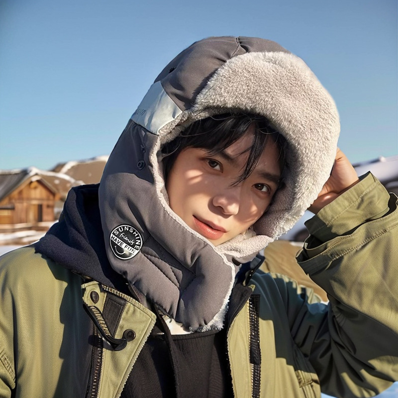 Hats Men's Ski Hats Outdoor Ear Protection Windproof Thunder Caps Men's Winter Cotton Caps Warm Pilot Biking details Picture