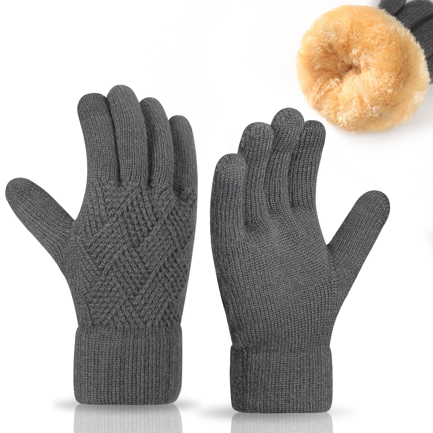 双层触屏手套男士加绒保暖加厚秋冬季防寒户外针织手套跨境