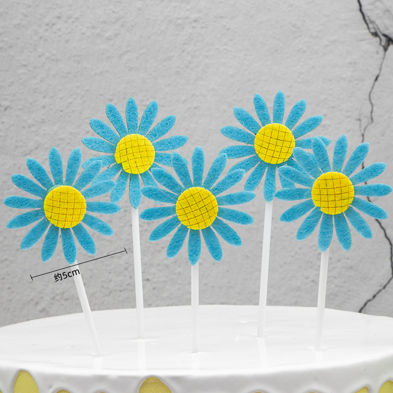 Wholesale Sunflower Cake Decoration Card Sunflower Creative Birthday Cake Stick Dessert Table Plug-In 5 Pieces details Picture