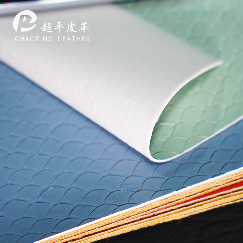 Leather wholesale multi-color fish-scale fan-patterned embossed pu leather, new European standard eco-friendly belt, bag and luggage decorative fabric Item Picture