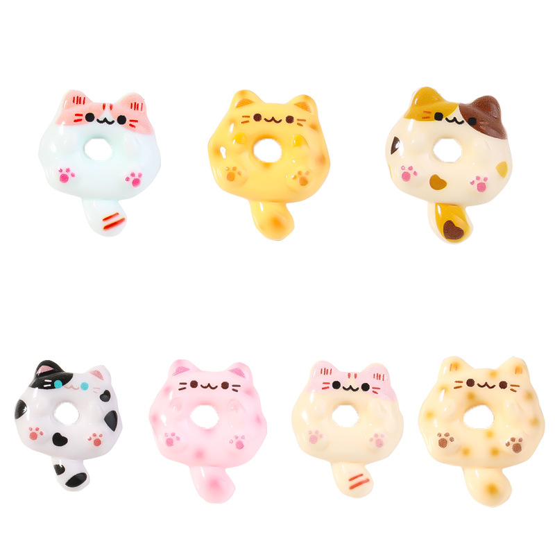 Cute little cat donut food toy resin diy jewelry accessories cream glue phone case fridge magnet handmade Item Picture