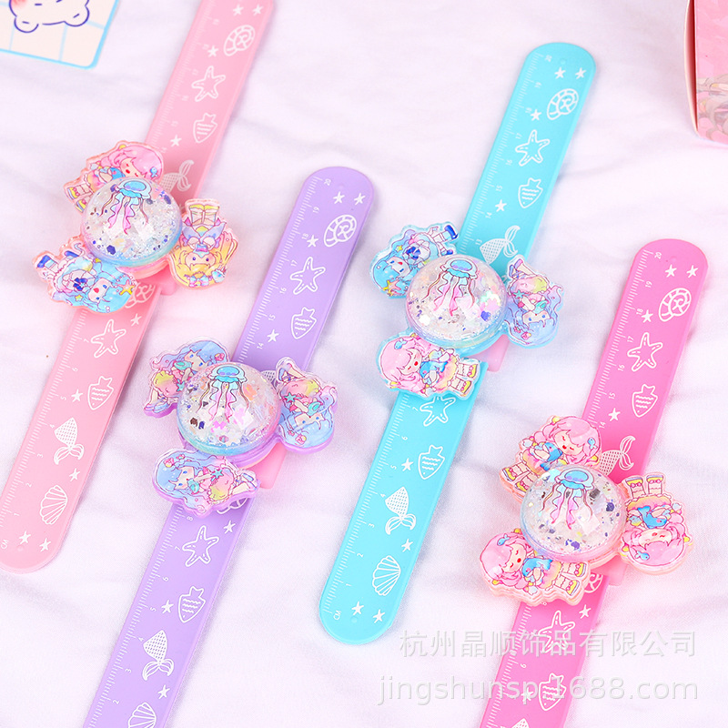 Cartoon flashing ocean girl, flowing sand, papa ring with light, rotating children's bracelet, baby pat ring, birthday present