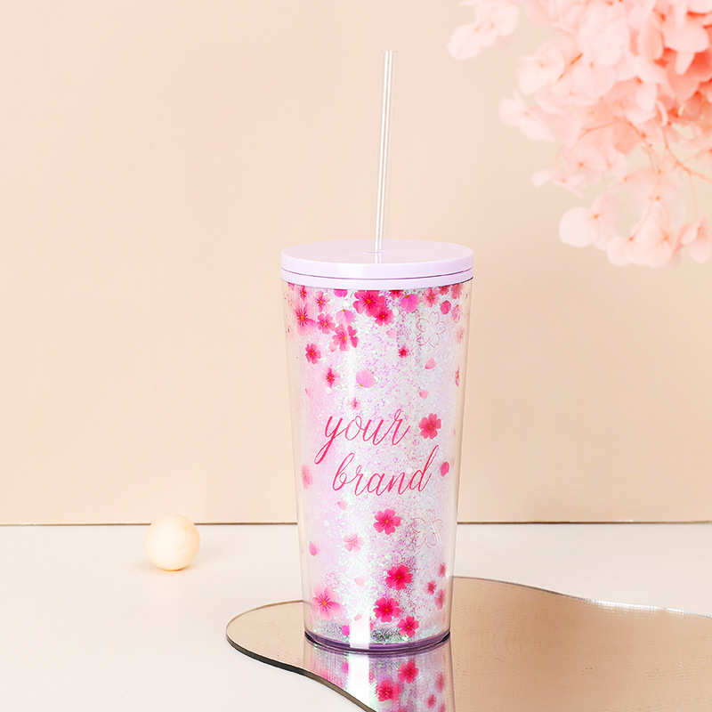 Ins-style plastic water cup, summer portable large-capacity cold drink cup, girlish cherry blossom straw cup, high appearance level Application Scenario