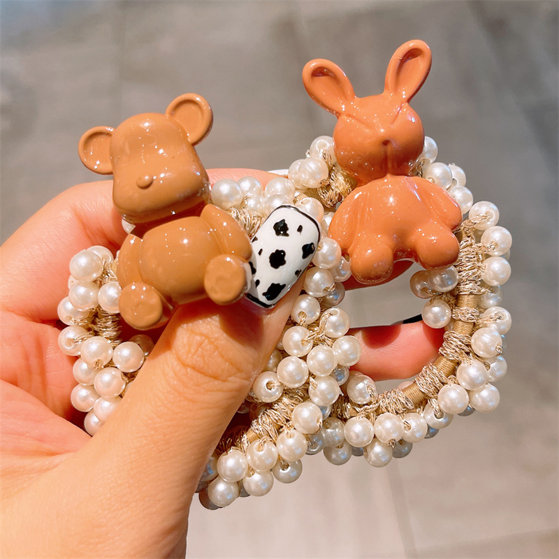 Children's Crown Tiara Princess Bun Hair Circle Rope Girl Korean Network Red New Pearl Ponytail Hair Flower Specification drawing
