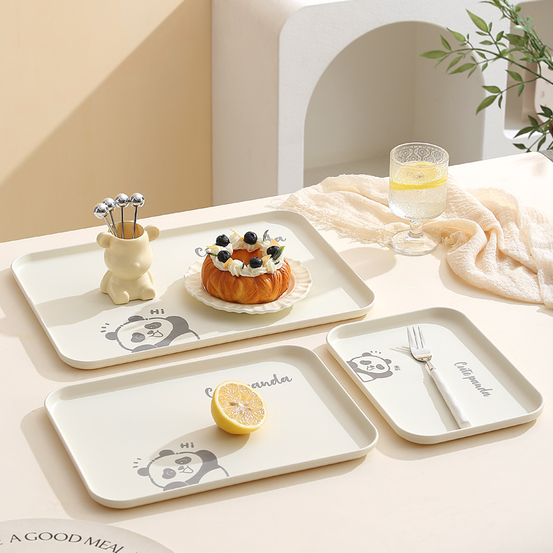 Cream-style large tray for home use, tea cups, tea tray, rectangular water cup storage plate, snack, fruit, bread and dinner plate details Picture