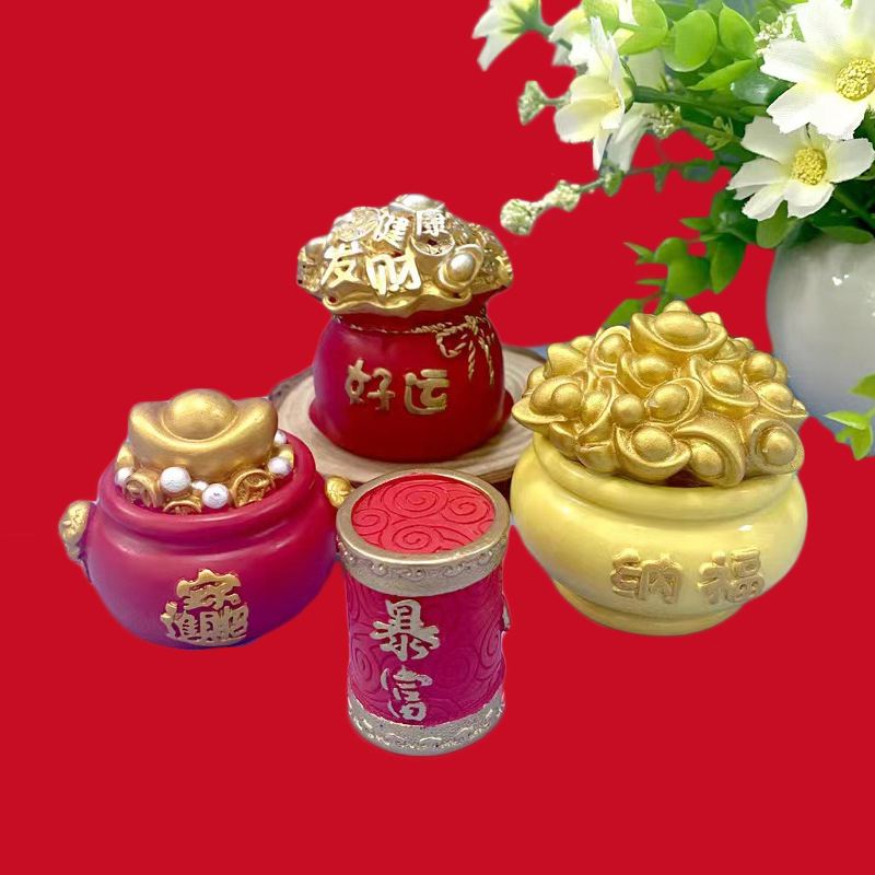 新年福袋聚宝盆系列巧克力硅胶模具鞭炮香薰蜡烛石膏滴胶摆件模具