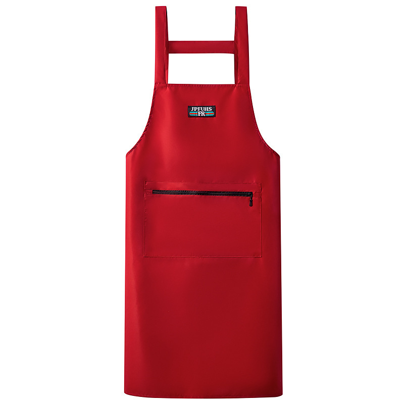 【 Chi Jia 】 Extended waterproof apron solid color simple kitchen home Zipper pocket dirt-resistant work clothes Item Picture