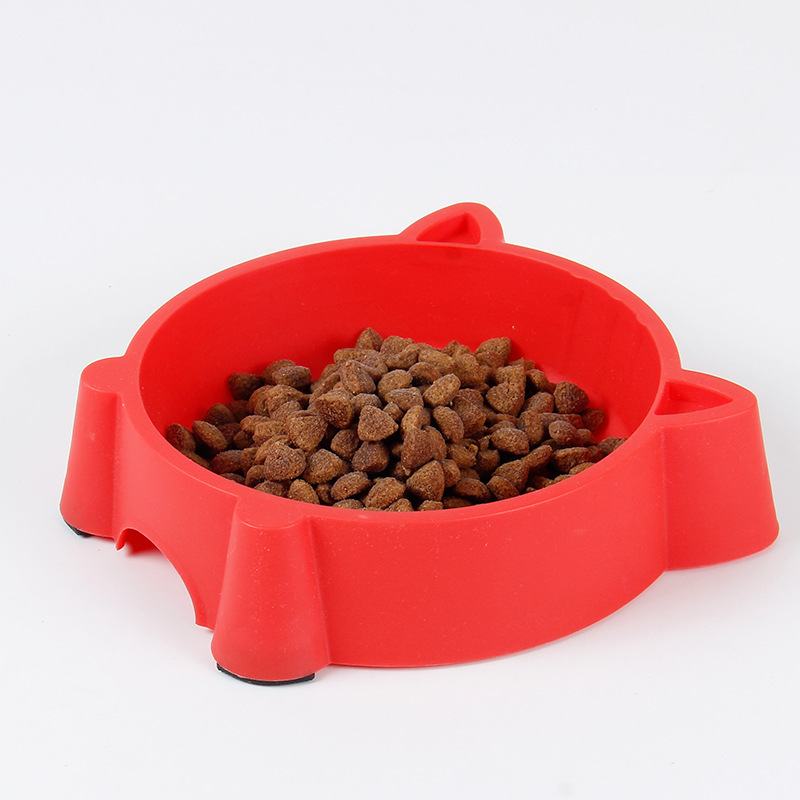 Pet bowl Environmentally friendly plastic non-slip cat face bowl Candy color four colors optional anti-upset cartoon pet feeding bowl Item Picture