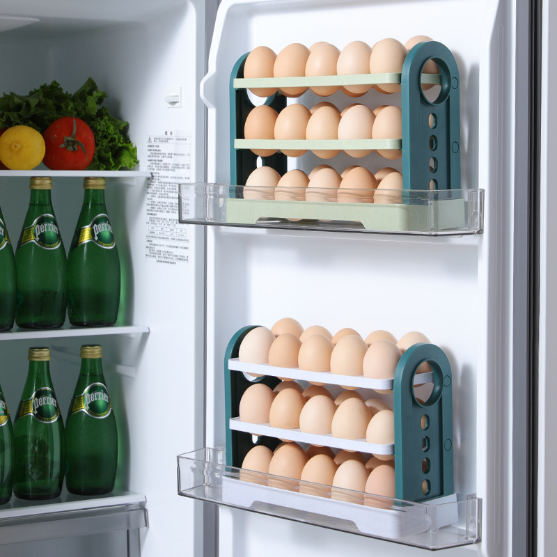 冰箱侧门鸡蛋收纳盒30枚三层翻转鸡蛋收纳架可折叠计时保鲜鸡蛋盒