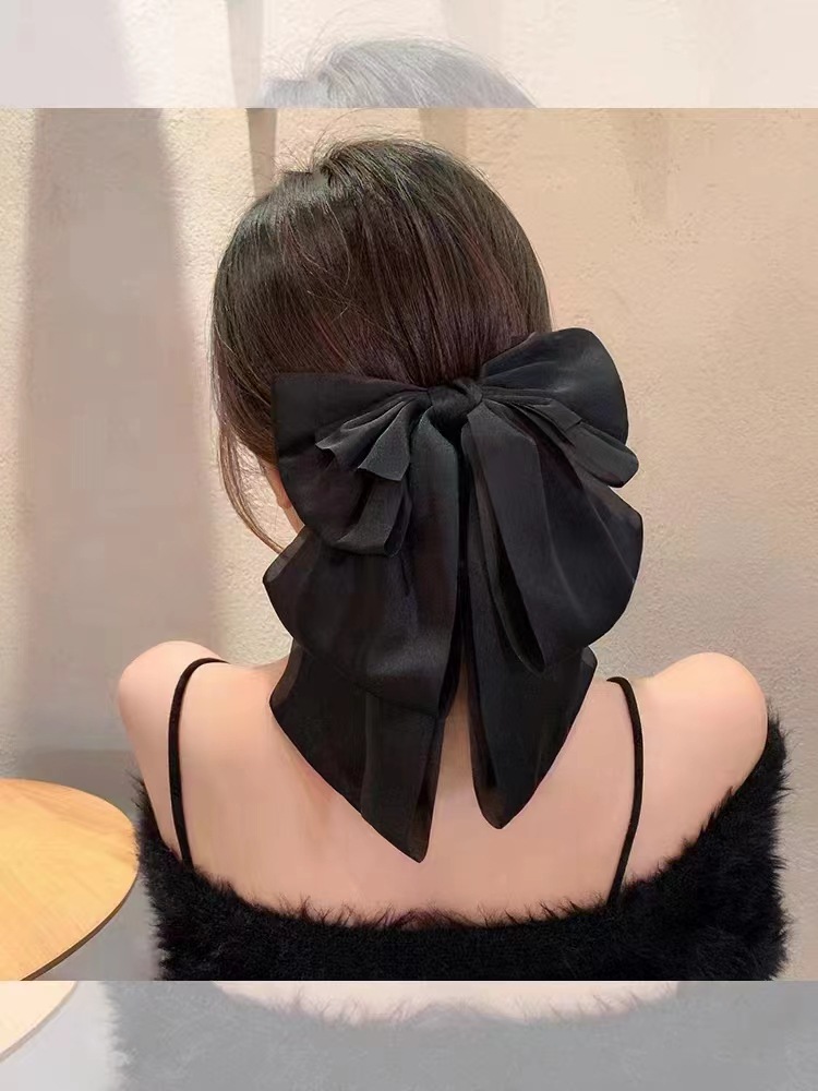 French Gentle Satin Oversized Bow Streamer Hair Clip Women's Back Of Head Clip Clip Hair Clip Headpiece Clip Specification drawing