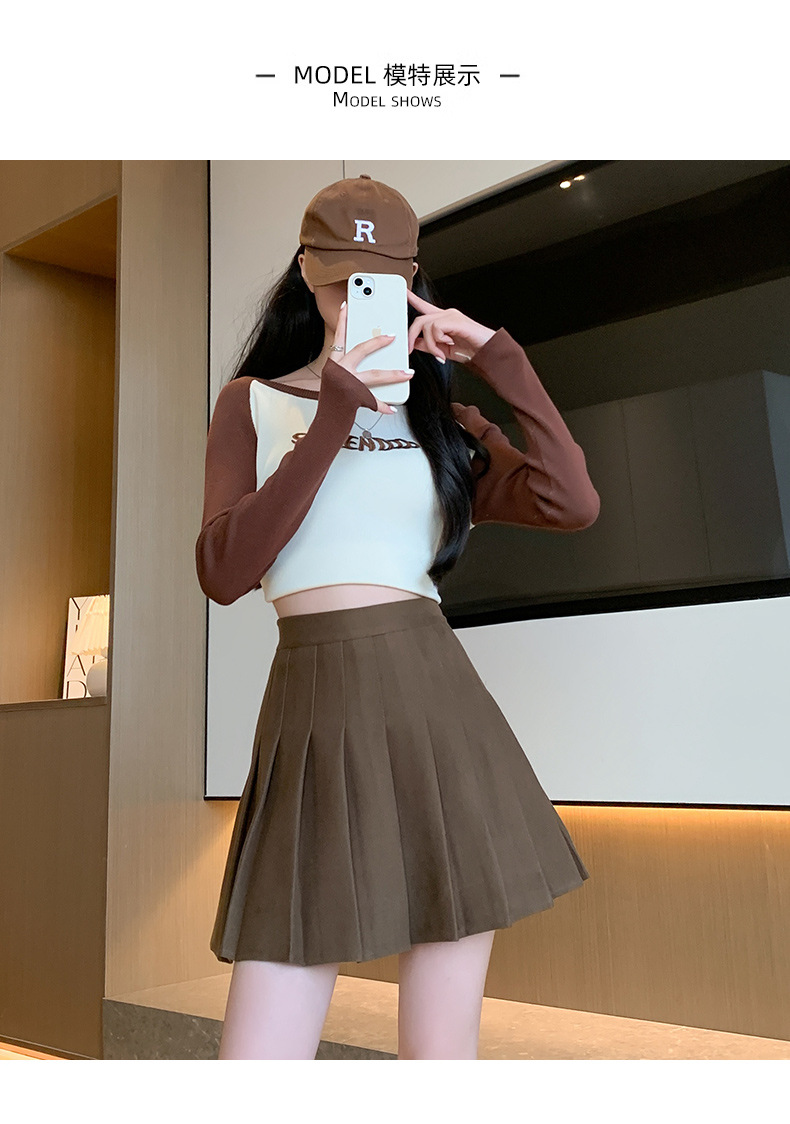 New pleated skirt for women in autumn and winter, thickened woolen short skirt, high-waisted Korean A-line slimming, large-sized skirt pic 34