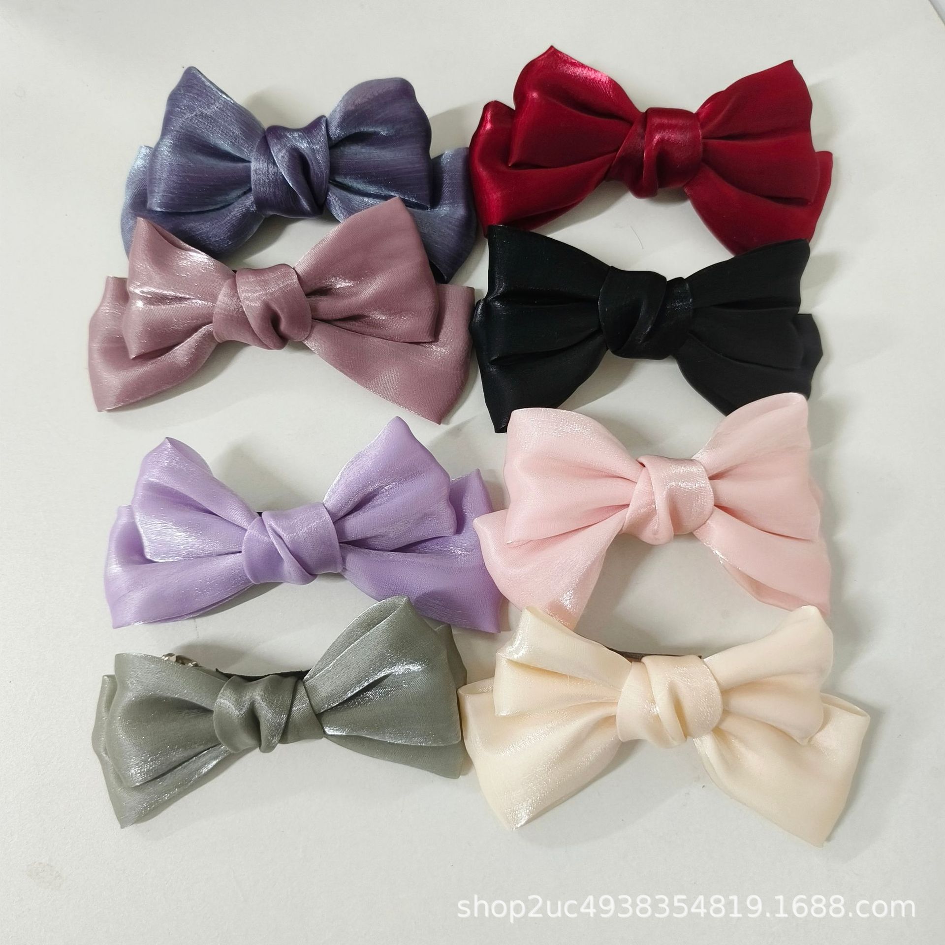 超仙人鱼姬蝴蝶结珠光缎面蝴蝶结发夹13cm儿童发夹后脑勺森系顶夹