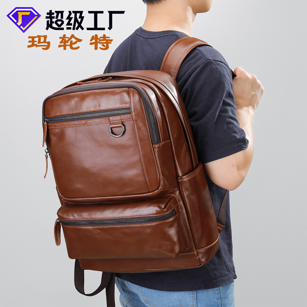 Mochila de cuero genuino para hombres de gran capacidad portátil de 17 pulgadas computadora mochila de negocios bolsa para hombres mochila de viaje
