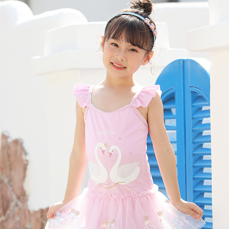 儿童泳衣女童短袖款连体套装中小童防晒沙滩可爱速干泳装女童泳衣详情图4