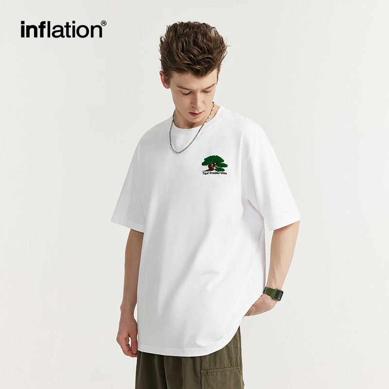 INF Men's Wear - Spring/Summer 2024 New Collection: Towel embroidered with pine tree short-sleeved T-shirt, a trendy brand with a simple and casual style for men details Picture