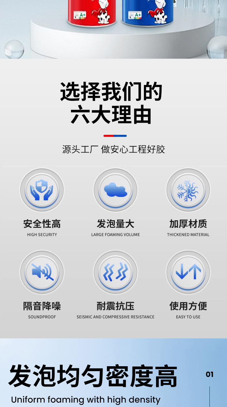 发泡胶聚氨酯泡沫填缝剂门窗工程填充安装隔音隔热泡沫胶整箱批发详情4