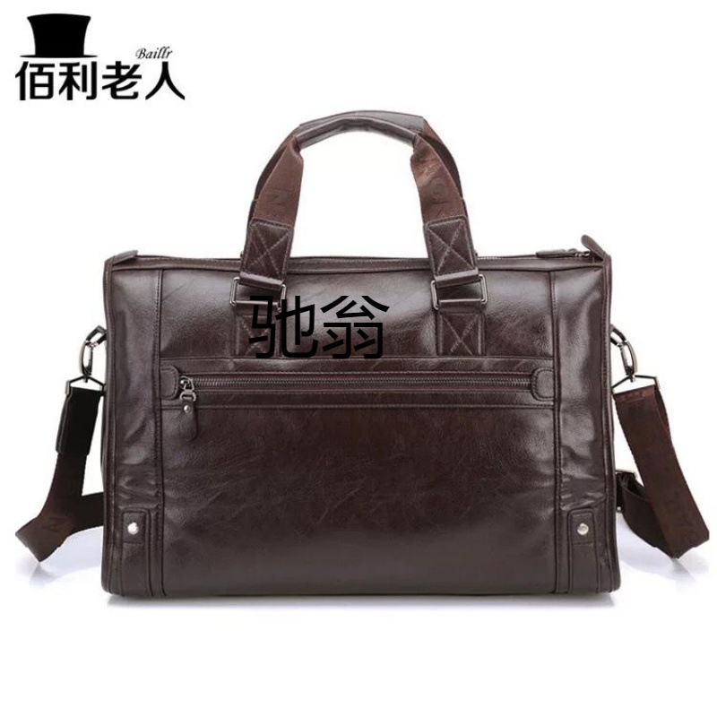 a's new men's genuine leather horizontal handbag, single-shoulder crossbody large bag, business trip and travel computer bag, business bag for work details Picture
