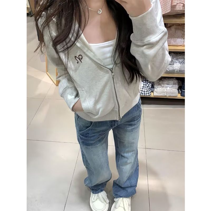 Retro American design style jeans for women, flared straight leg, new loose and slimming skinny skinny floor-length pants for chubby girls details Picture