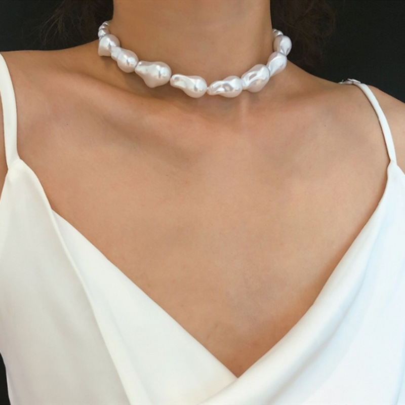 欧美跨境饰品 简约巴洛克珍珠女士百搭气质项饰 个性几何珍珠项链详情图1