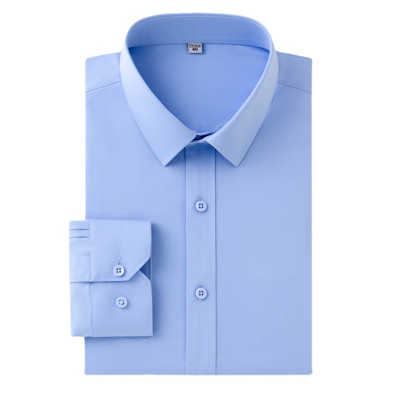 High-end bamboo fiber elastic non-ironing shirt for men, long-sleeved white color, cross-border trade men's shirt Item Picture