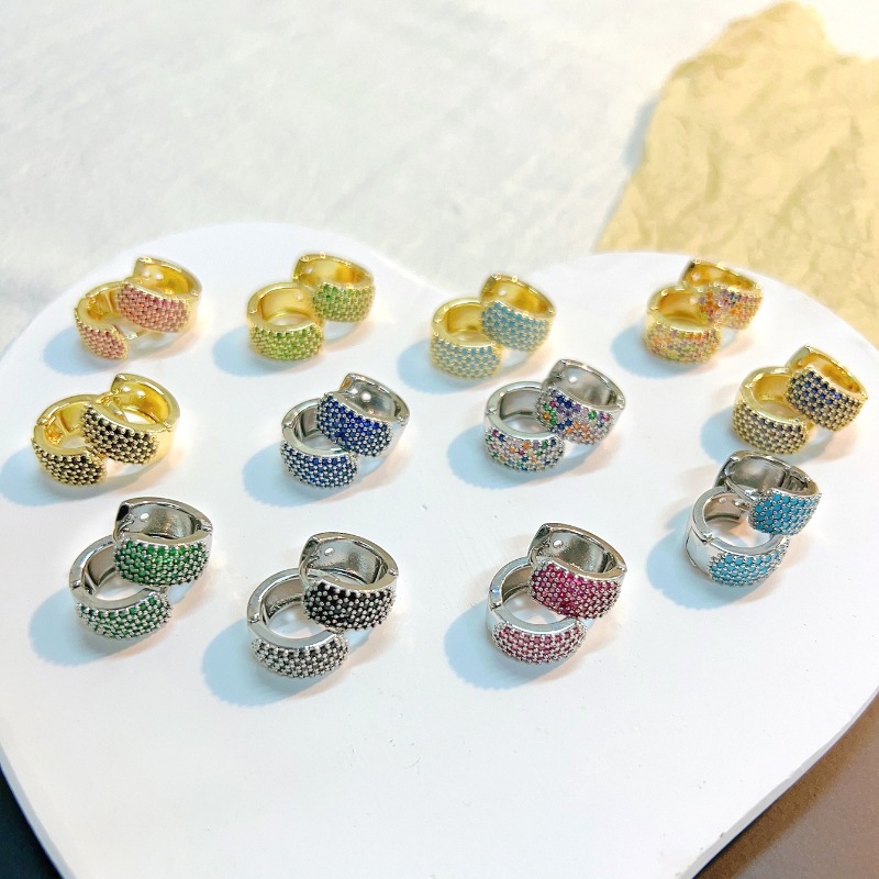 Kashi Accessories' cross-border best-selling, simple and fashionable ear buckles, European and American style gold-plated colored zircon earrings, stud earrings for women