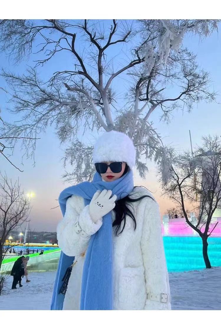 围巾女冬季高级感秋冬新款毛绒加厚保暖披肩纯色仿羊绒围脖外贸男详情5